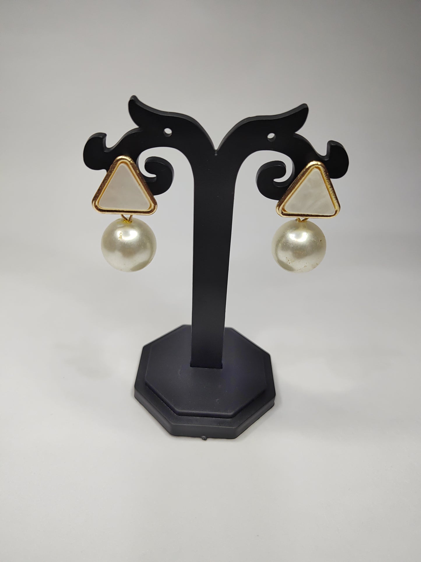 Geometric Pearl Drop Earrings - Modern Triangle Design For Women