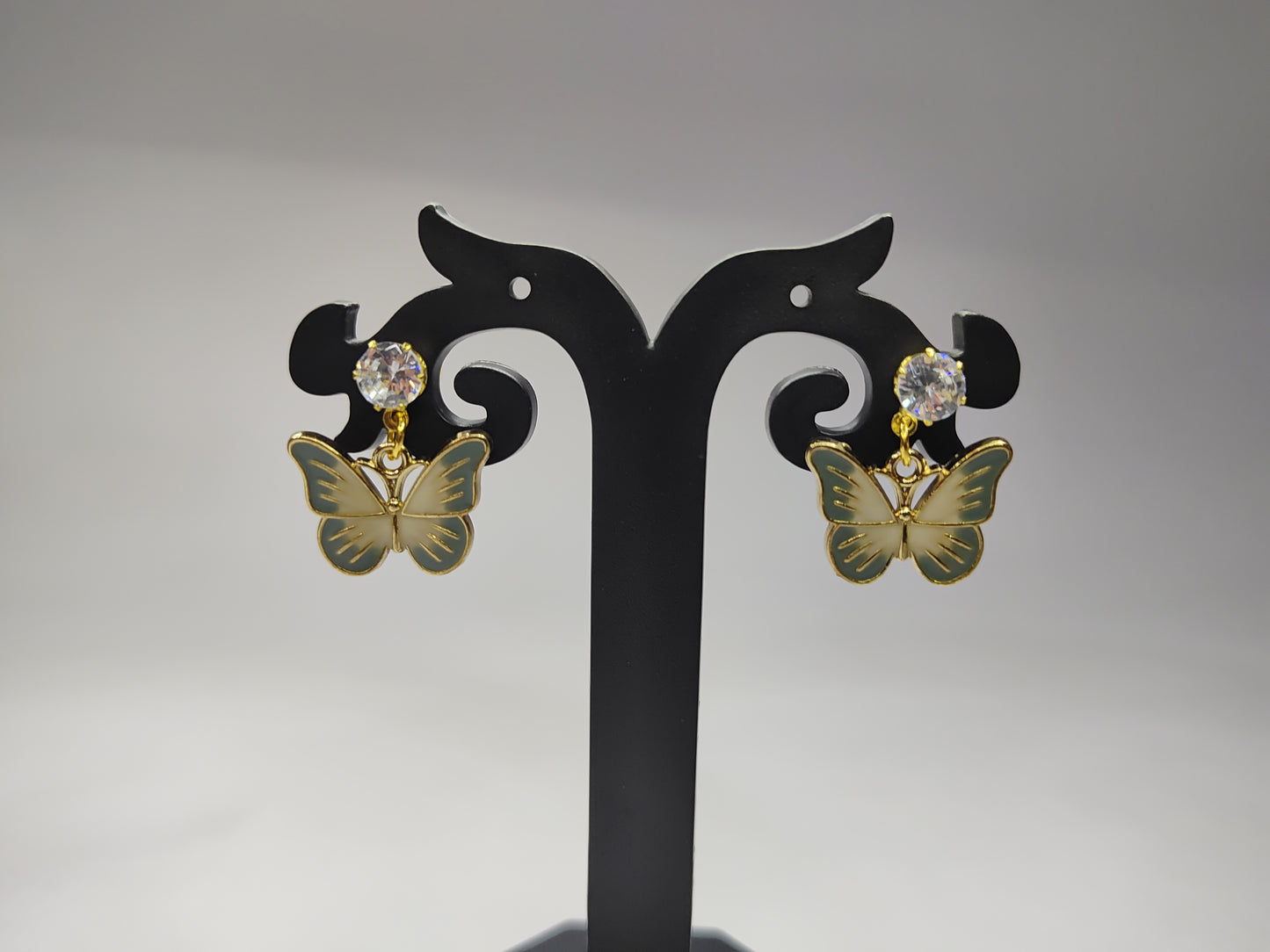 Enamel Butterfly Stud Earrings with Crystal Tops