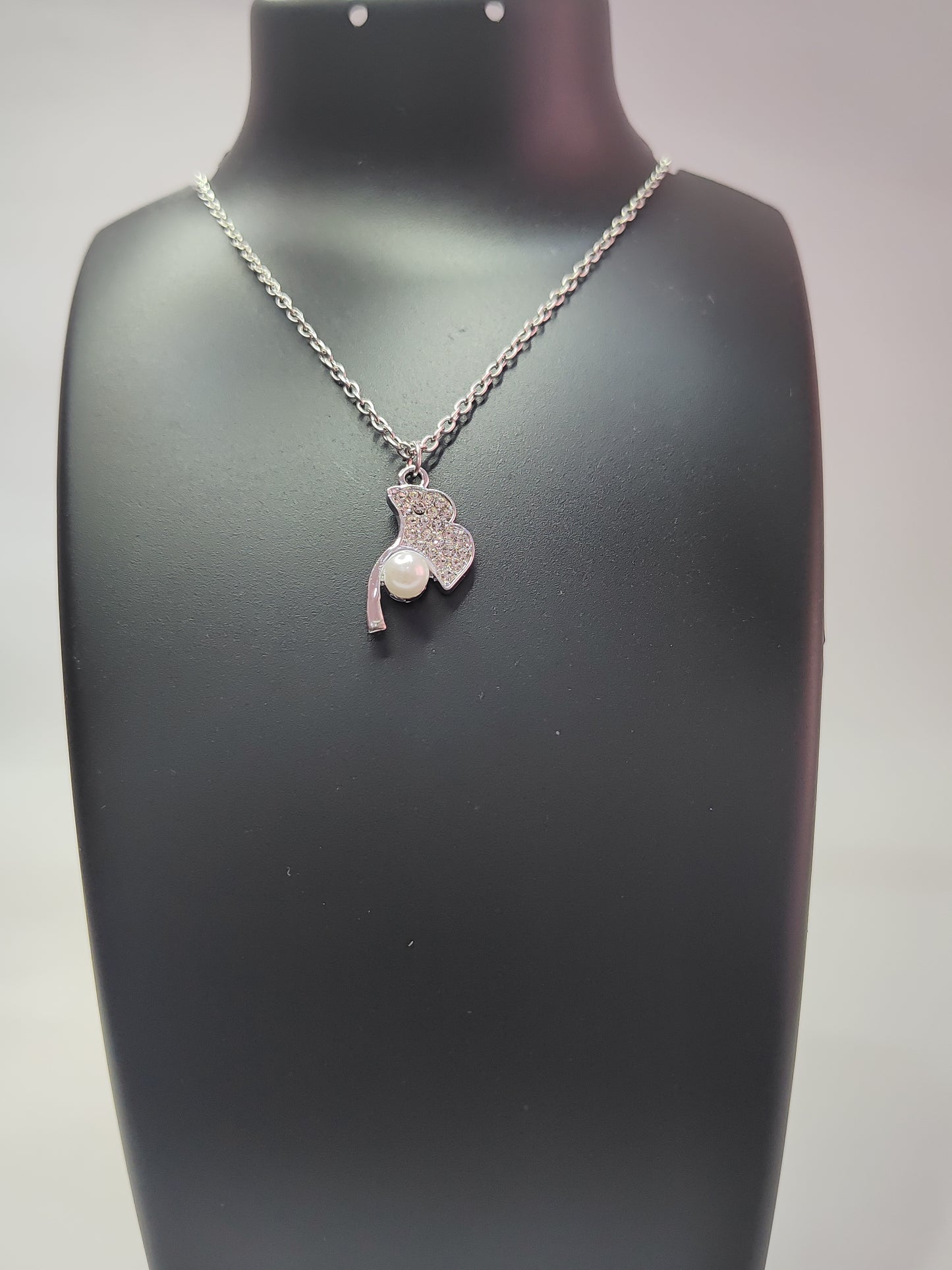 Everyday Silver Necklace with Pearl & Crystal Accent